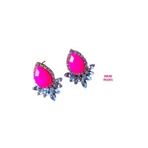 Acrylic Crystal Tear Drop Earrings Women Color Pink